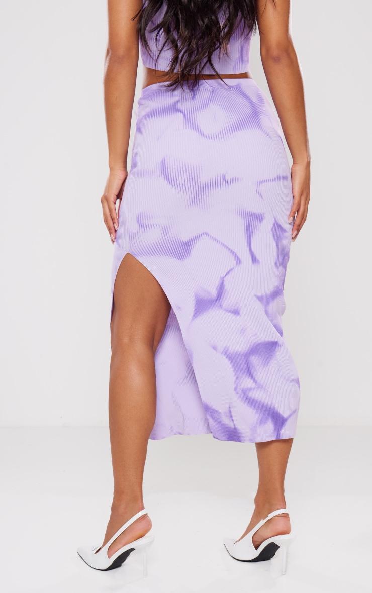 Purple Tie Dye Rib Knit Side Split Maxi Skirt Product Image