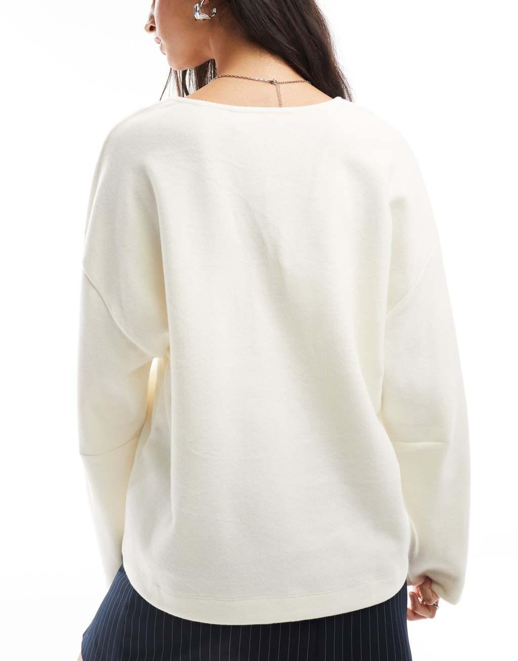 ASOS DESIGN supersoft clean plunge v neck sweater in white Product Image