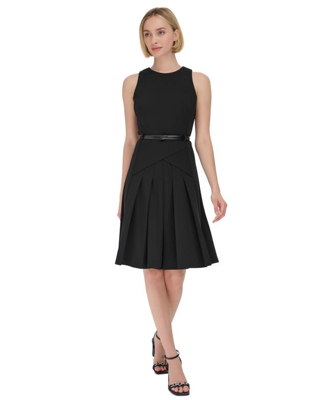 Calvin Klein Womens Jewel-Neck Scuba-Crepe Dress Product Image