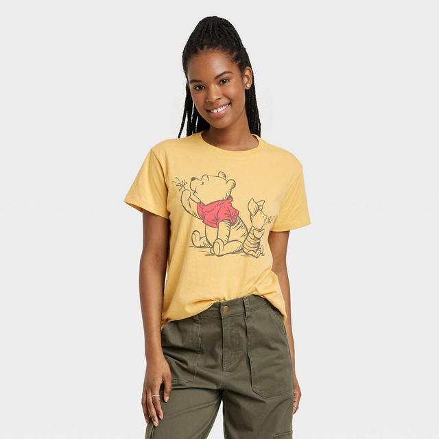 Womens Winnie the Pooh and Piglet Short Sleeve Graphic T-Shirt - Yellow Product Image