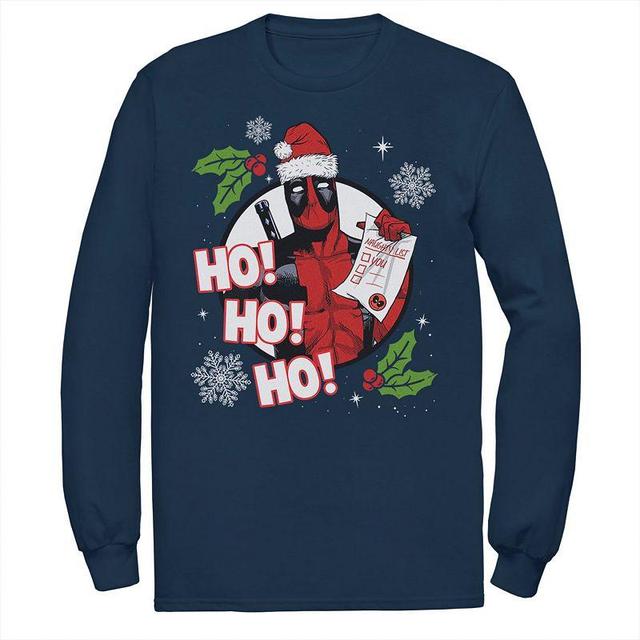 Mens Marvel Deadpool Santa Naughty List Holiday Tee Blue Product Image