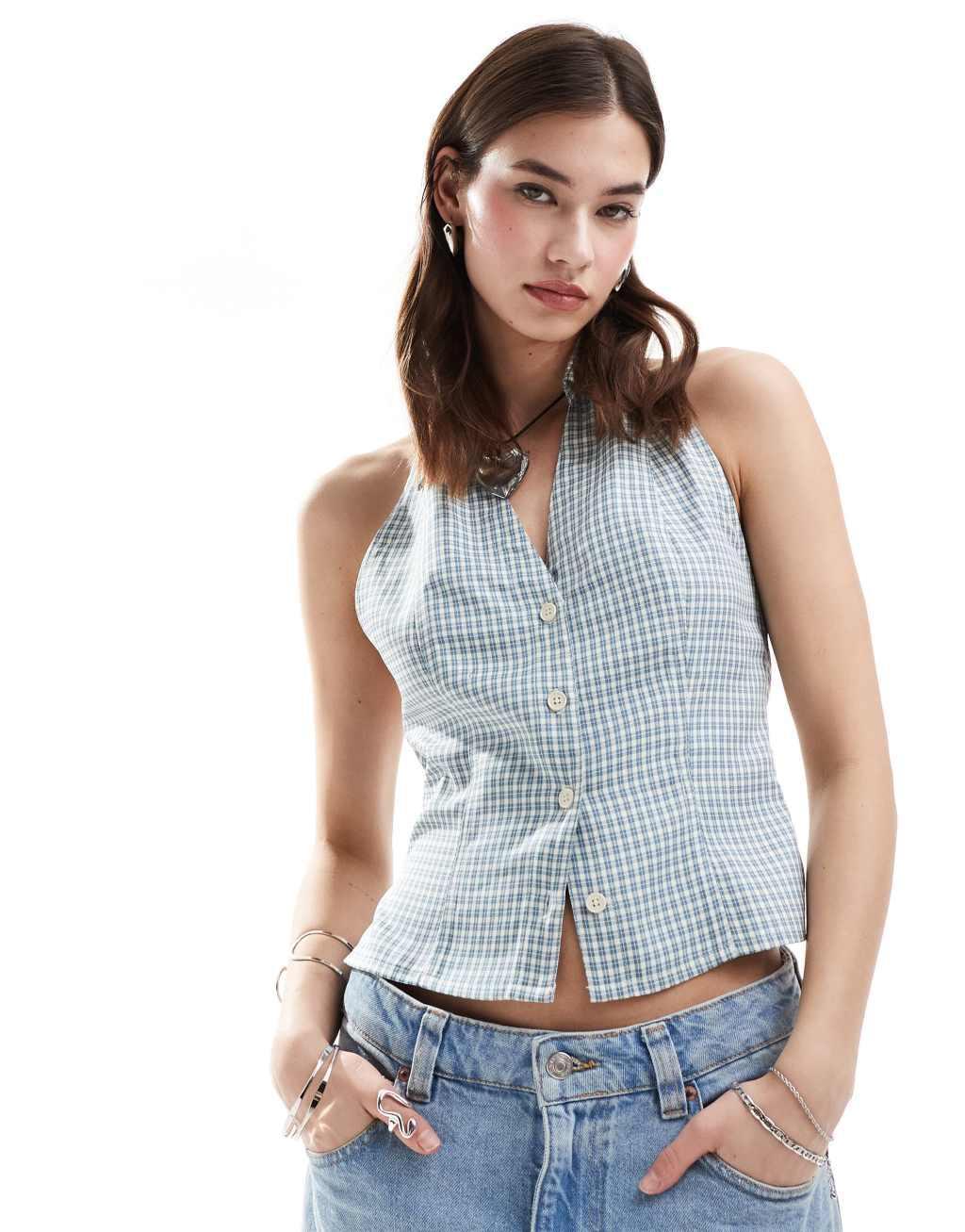 Reclaimed Vintage halter top in blue gingham product image