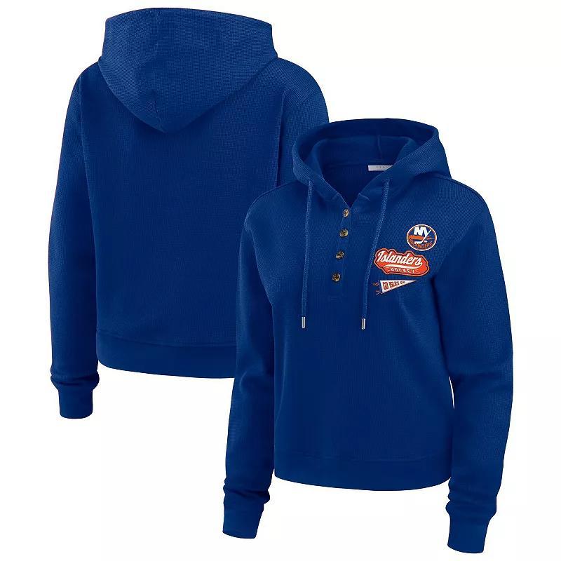 Womens WEAR by Erin Andrews Royal New York Islanders Waffle-Knit Pullover Hoodie Product Image