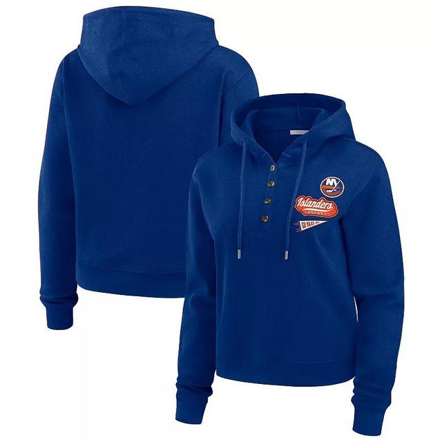 Womens WEAR by Erin Andrews Royal New York Islanders Waffle-Knit Pullover Hoodie Product Image