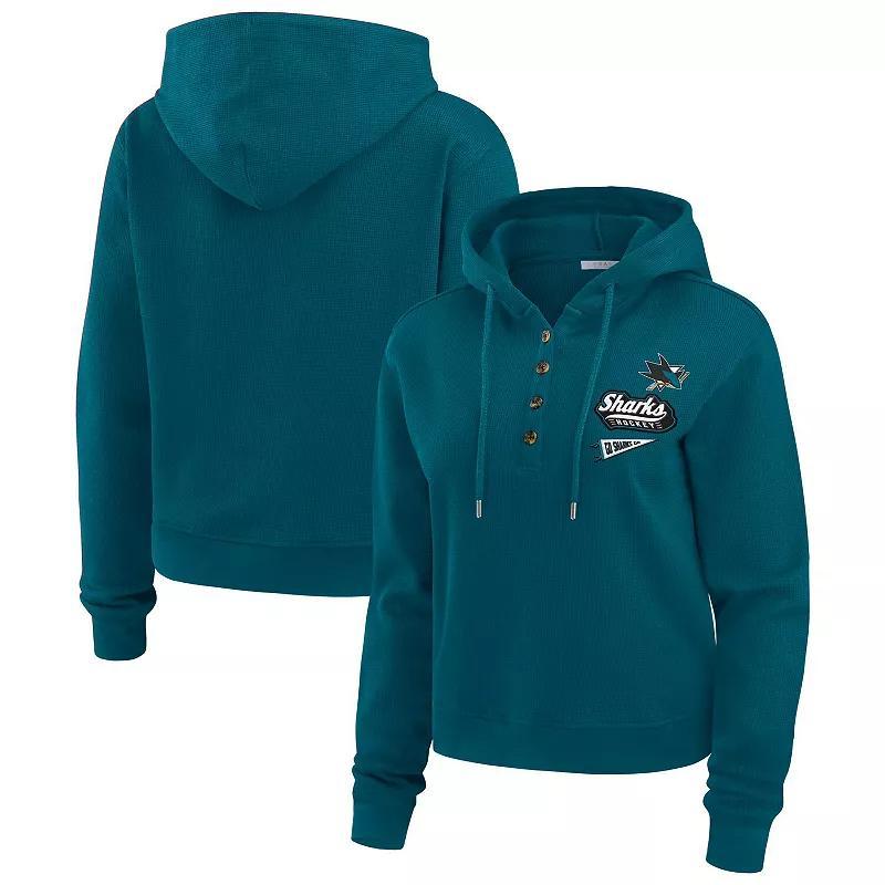 Womens WEAR by Erin Andrews Teal San Jose Sharks Waffle-Knit Pullover Hoodie Product Image