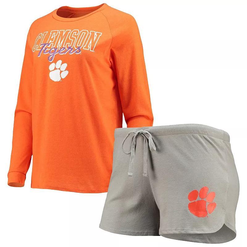 Womens Concepts Sport /Gray Clemson Tigers Raglan Long Sleeve T-Shirt & Shorts Sleep Set Product Image