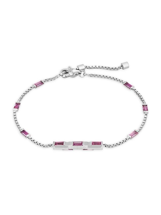 Womens Link To Love 18K White Gold & Rubellite Bar Charm Bracelet Product Image