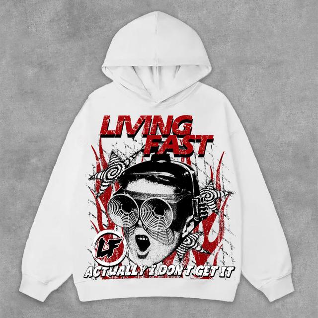 Vintage Portrait Living Fast Graphic Print Side Pockets Hoodie Product Image