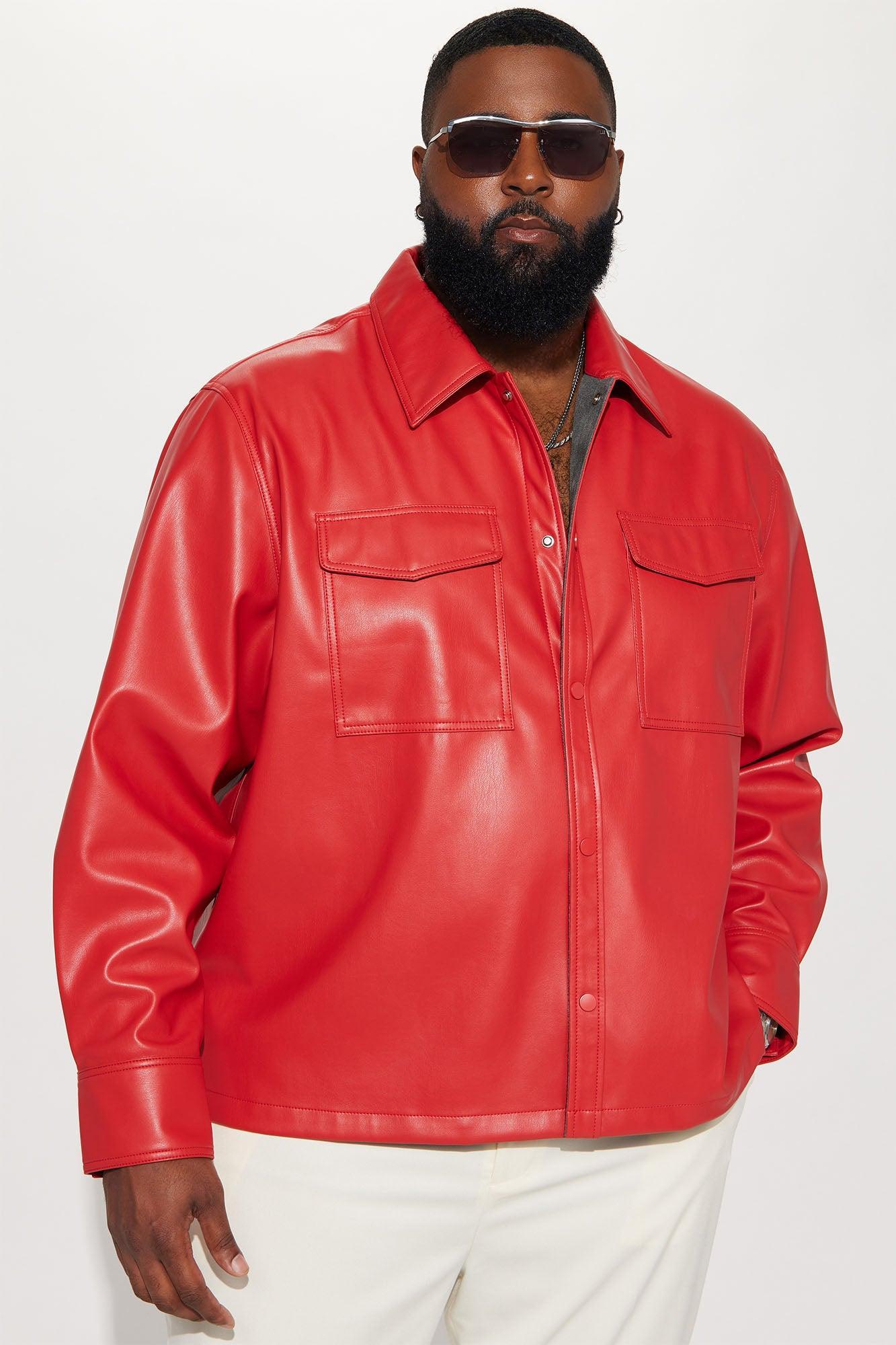 Night Out Faux Leather Shacket - Red Product Image