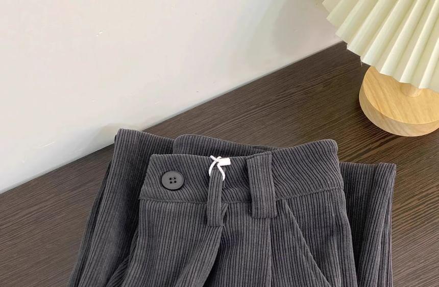 High Rise Plain Corduroy Straight Leg Pants Product Image