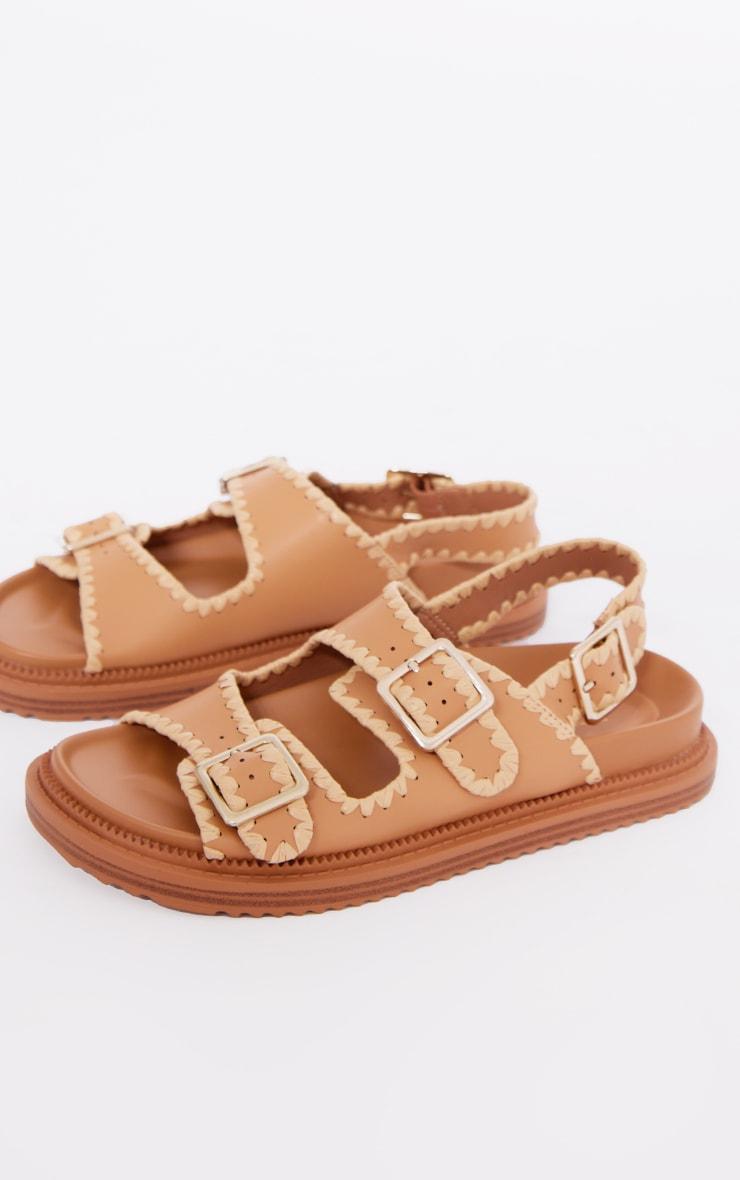 Tan Crochet Detail Buckle Sandals Product Image