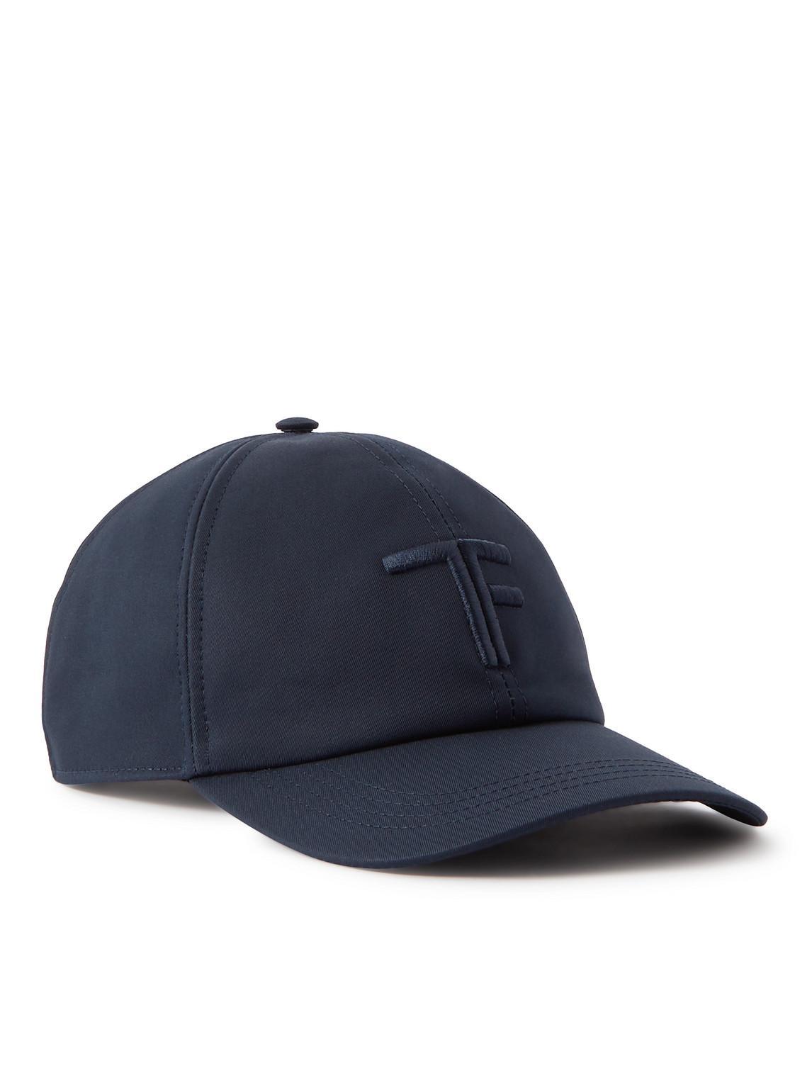 TOM FORD Leather-trimmed Logo-embroidered Cotton-twill Baseball Cap In Blue Product Image