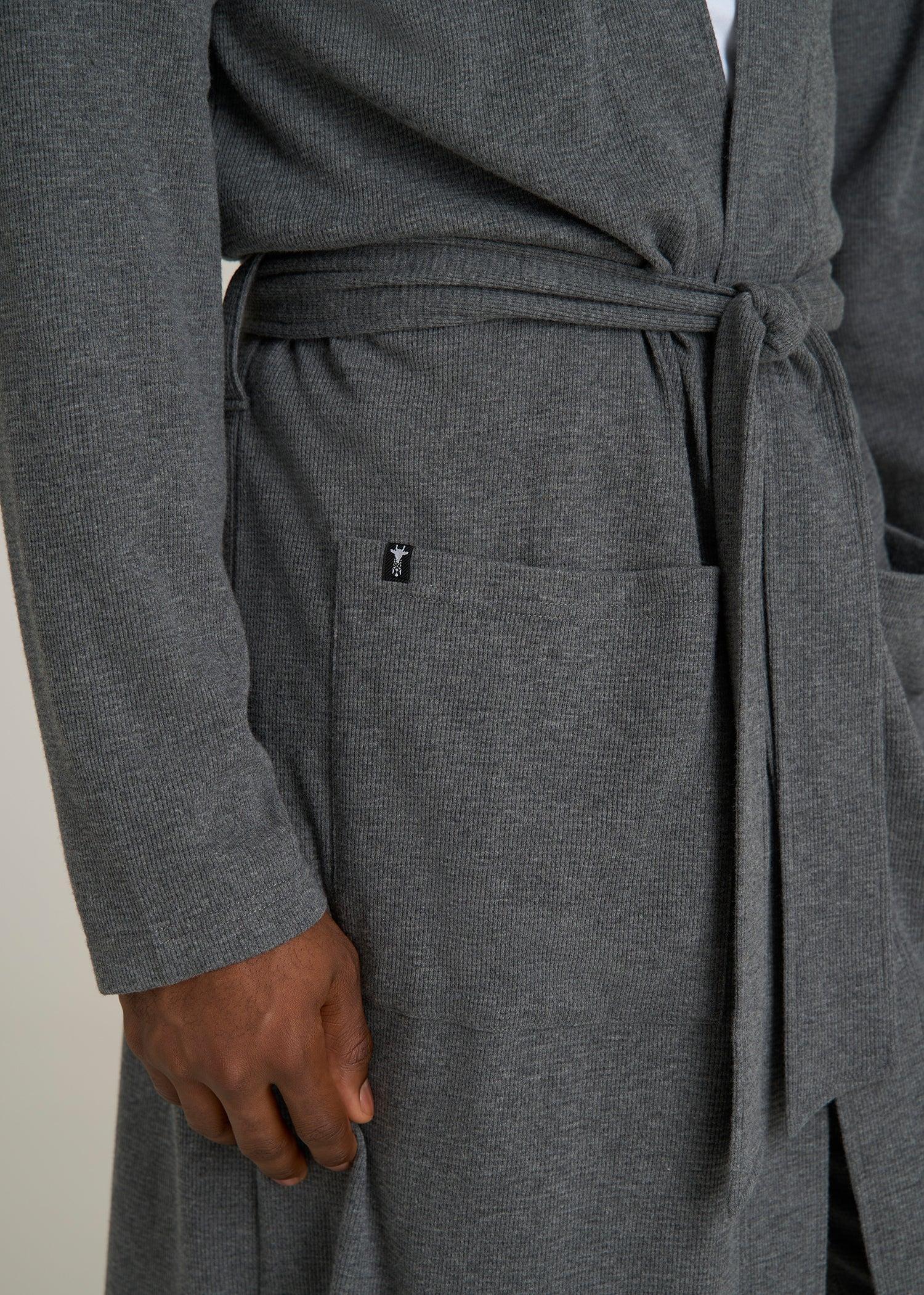 Waffle-Knit Lounge Robe for Tall Men in Stone Grey Mix Male Product Image