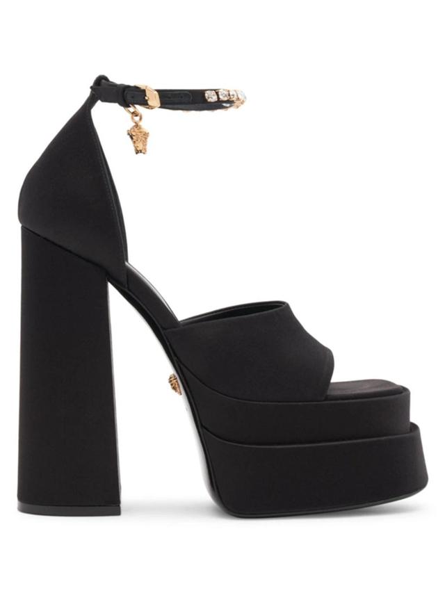 Medusa Aevitas Embellished Satin Platform Sandals In Black Product Image