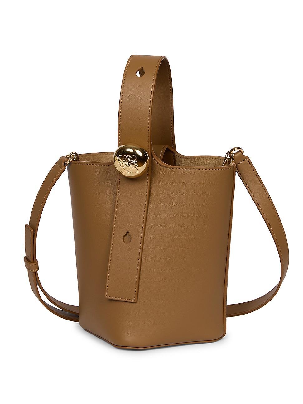 Womens Mini Pebbled Leather Bucket Bag Product Image