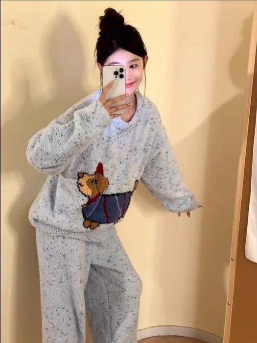 Pajama Set: Dog Jacquard Sweater + Pants Product Image