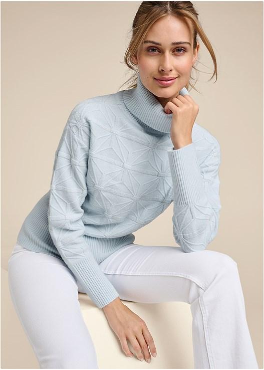 Diamond Cable Turtleneck Sweater Product Image