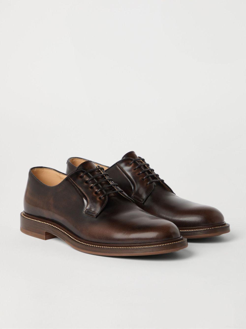 BRUNELLO CUCINELLI Almond-toe Leather Oxford Shoes In Brown Product Image