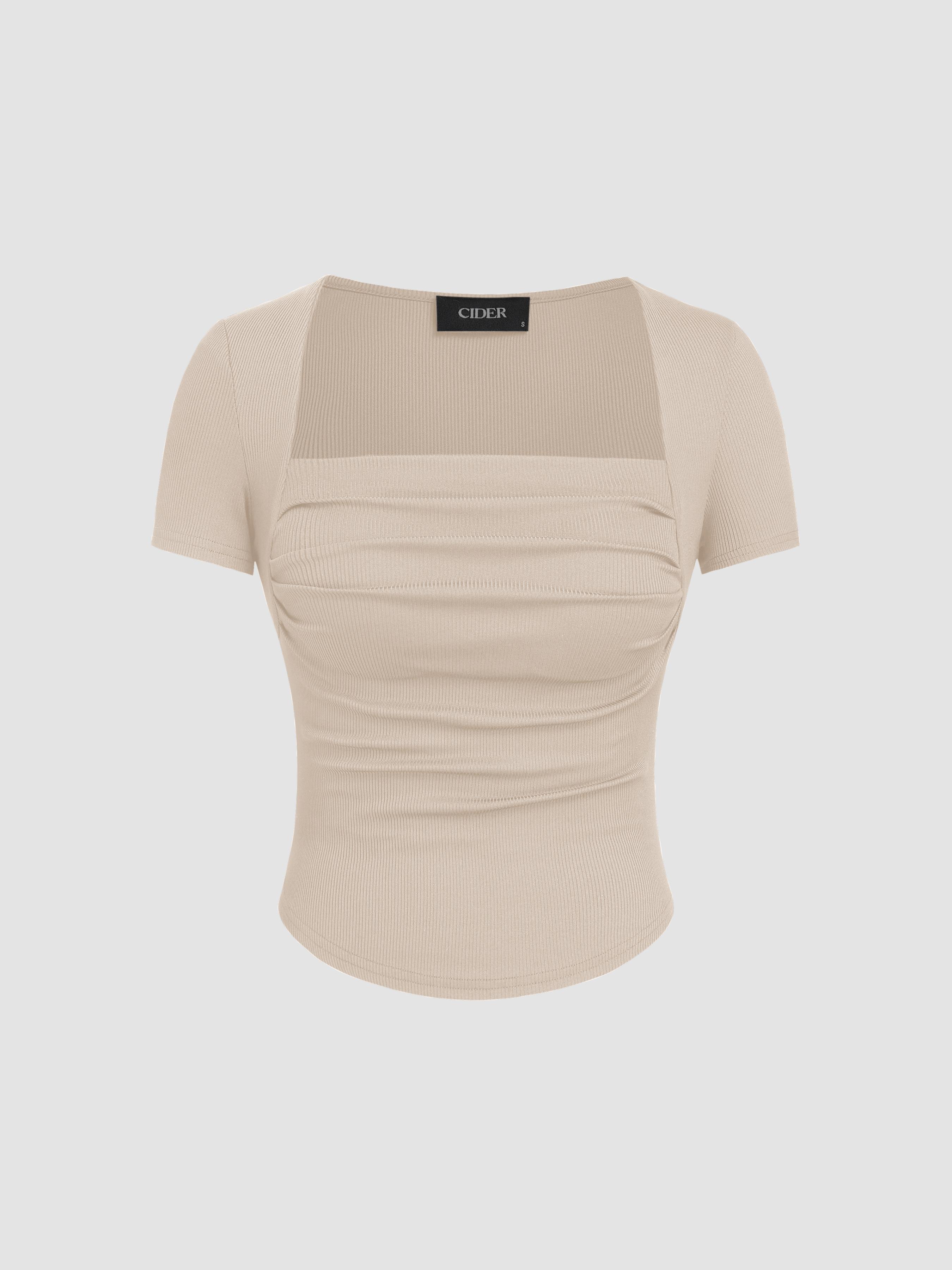 Square Neck Ruched Short Sleeve Tee Product Image