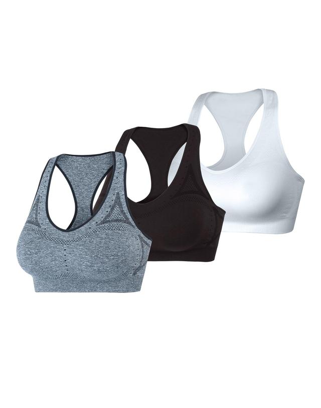 Hanes Sport Womens Seamless Racerback Sports Bra, 3-Pack Black/White/Grey M Product Image