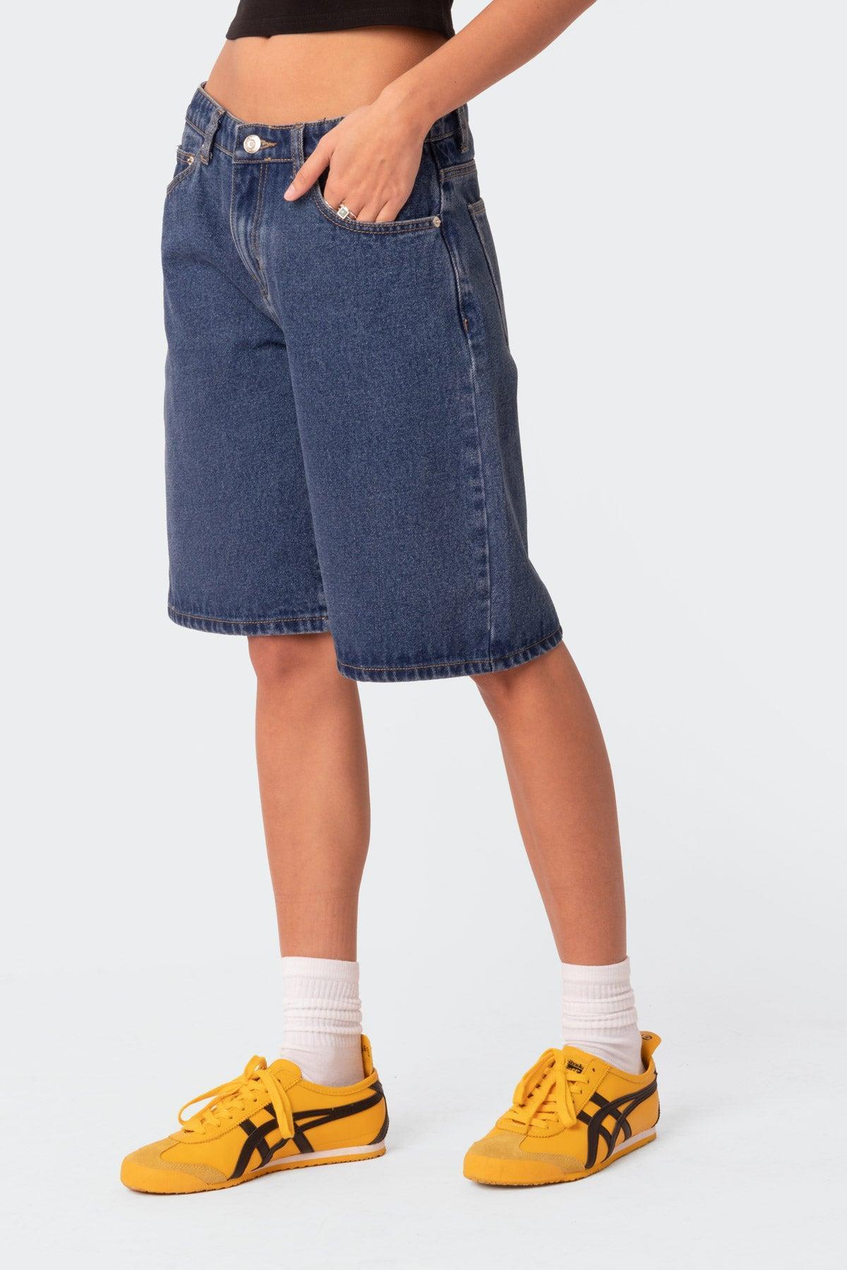 Oversized Low Rise Denim Bermuda Shorts Product Image