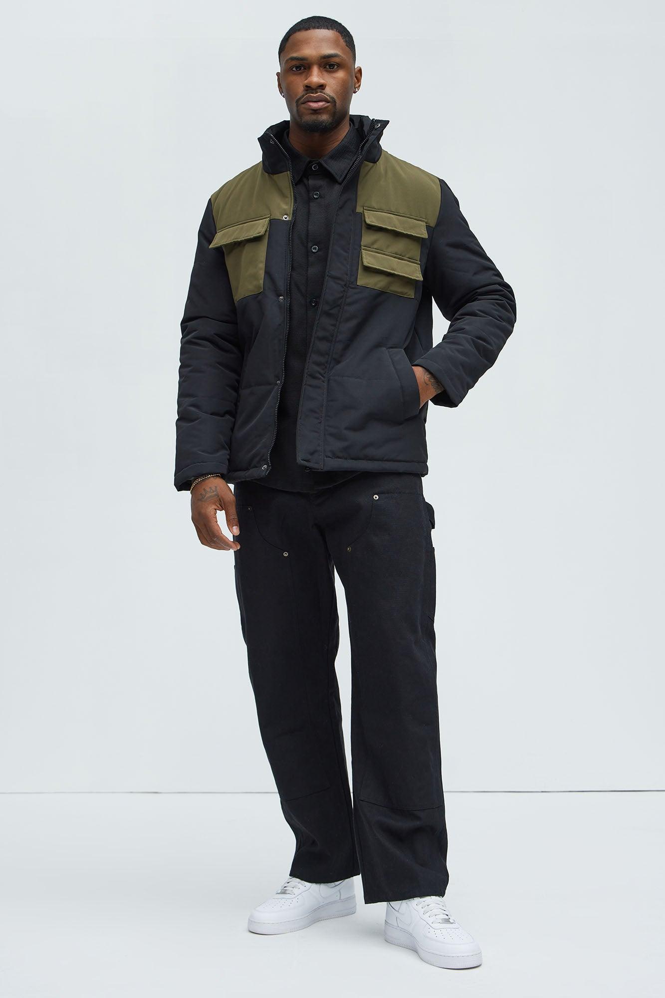 With The Flow  4 Pocket Midweight Puffer Jacket - Black/Green Product Image