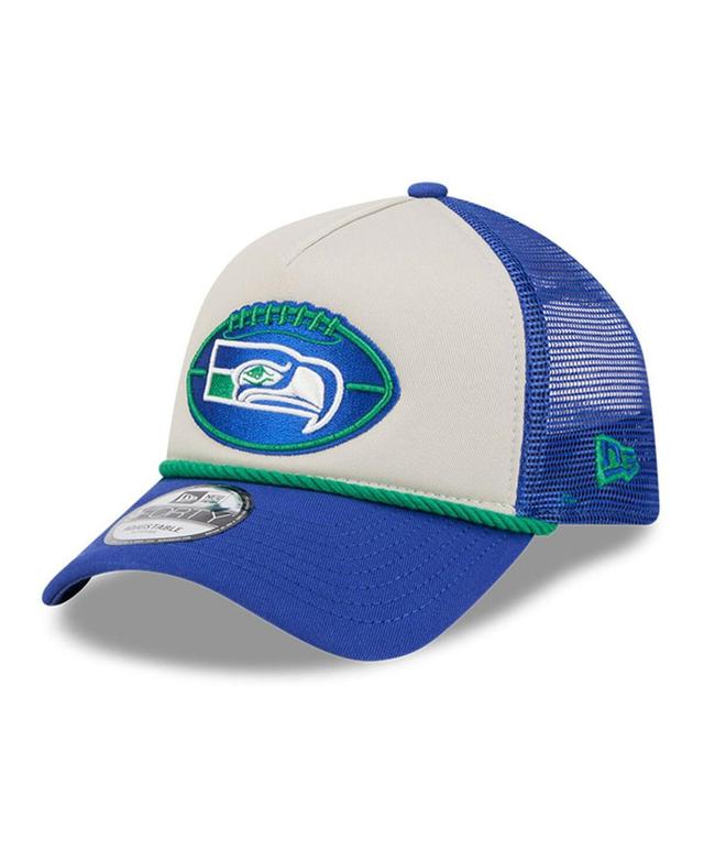 New Era Mens Stone Seattle Seahawks 2024 Sideline Historic 9FORTY A-Frame Trucker Adjustable Hat - Stone, Royal Product Image