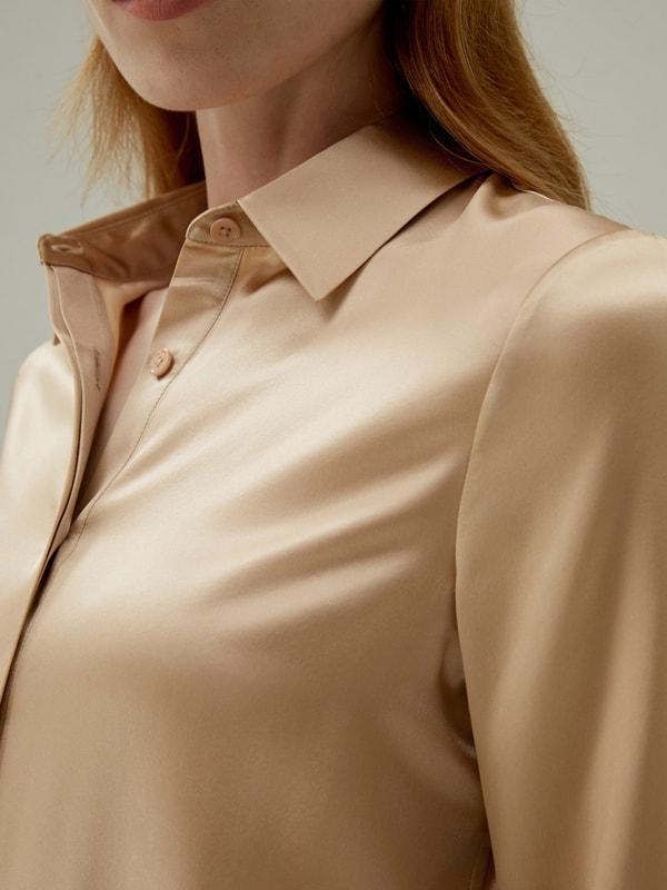 Basic Concealed Placket Silk Shirt Product Image