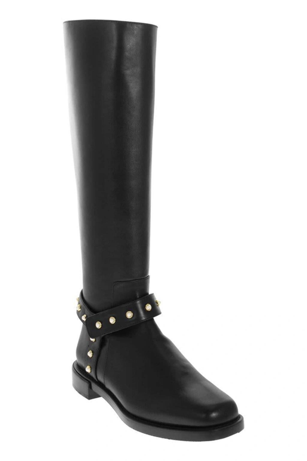 STUART WEITZMAN Pearl Moto - Leather Boot With Pearls In Black Product Image