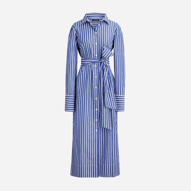 Long-sleeve button-up shirtdress in striped cotton poplin Product Image