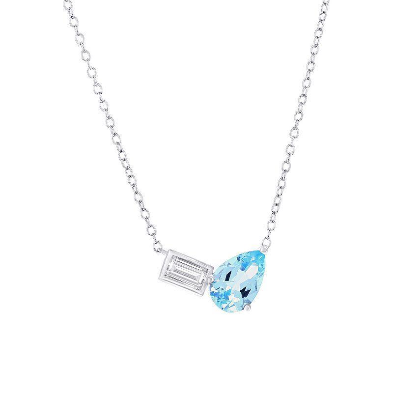 Argento Bella Sterling Silver Pear Shaped Gemstone & Emerald-Cut White Topaz Necklace, Womens Blue Topaz Product Image