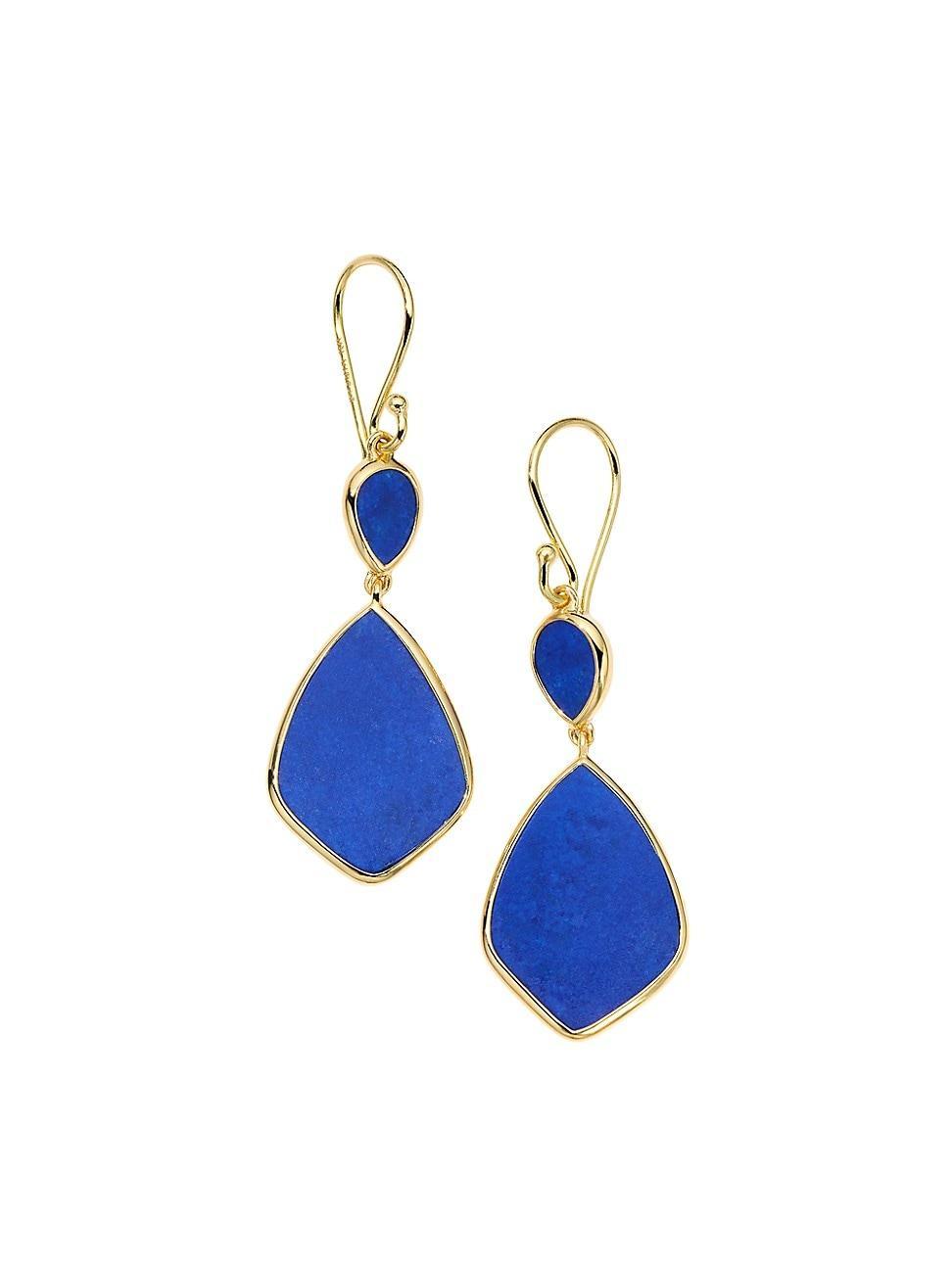 Womens Polished Rock Candy 18K Gold & Lapis Lazuli Small Snowman Earrings Product Image