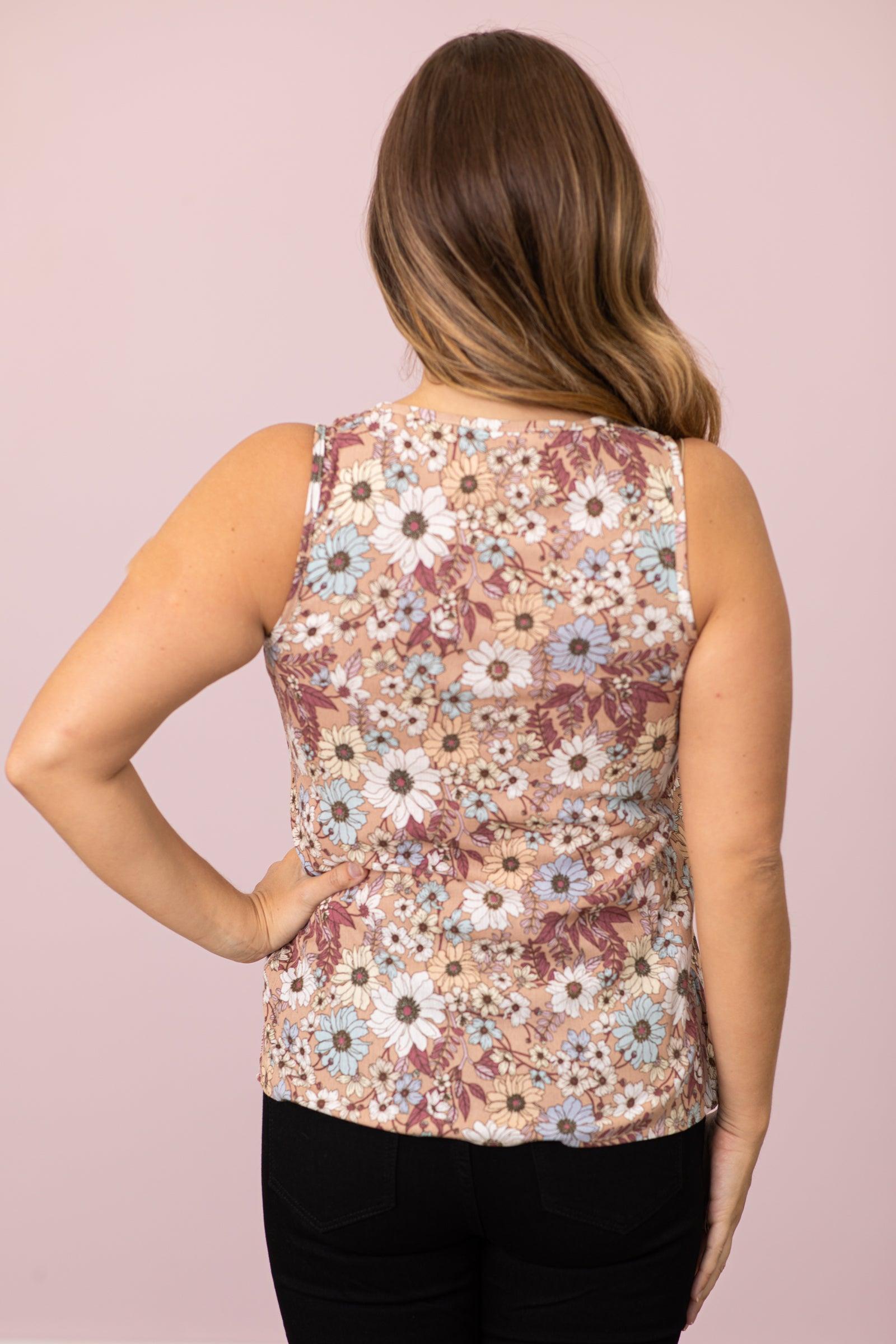 Tan Multicolor Floral Print Tank Product Image