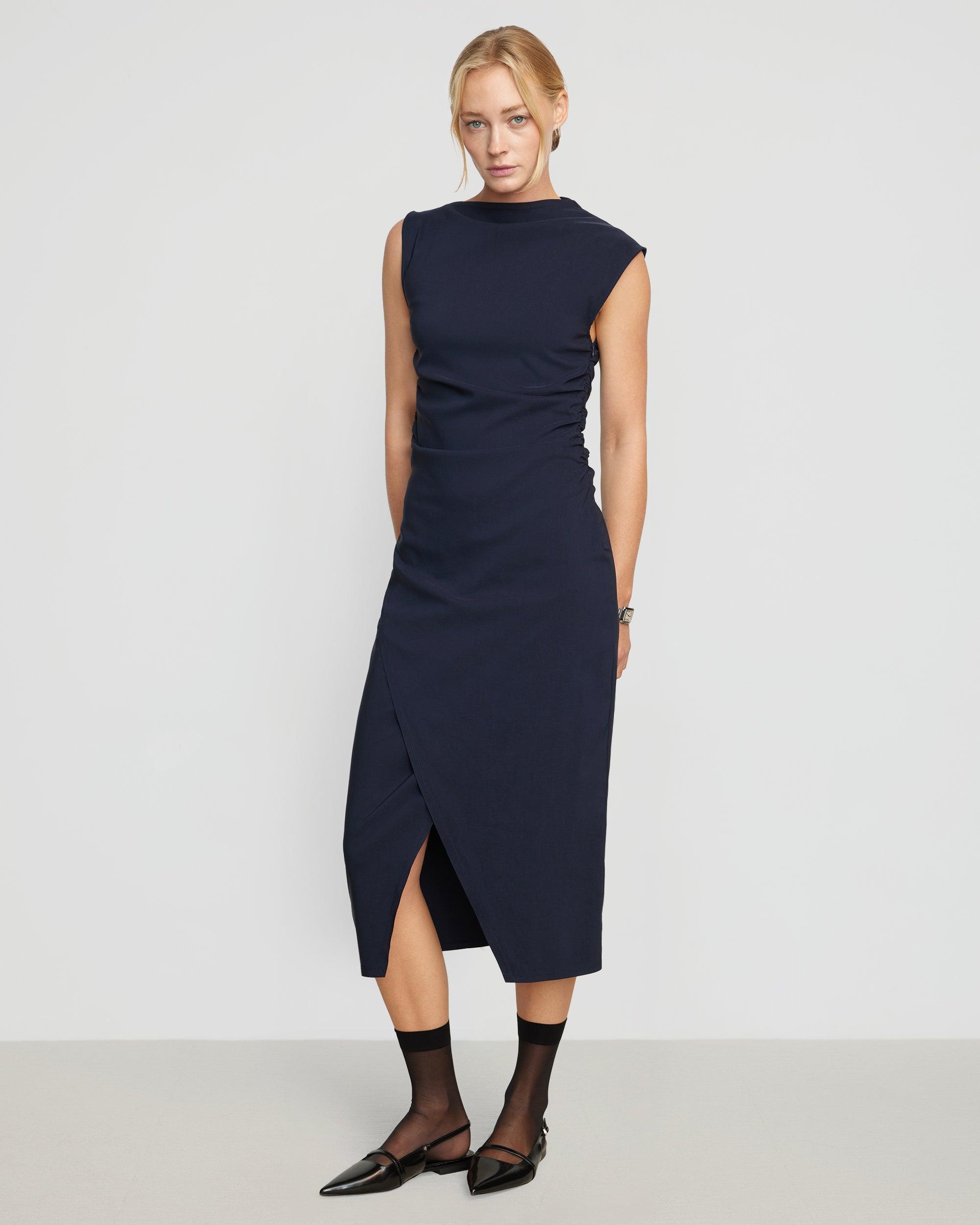 Manon Asymmetric-Neck Ruched Dress Product Image