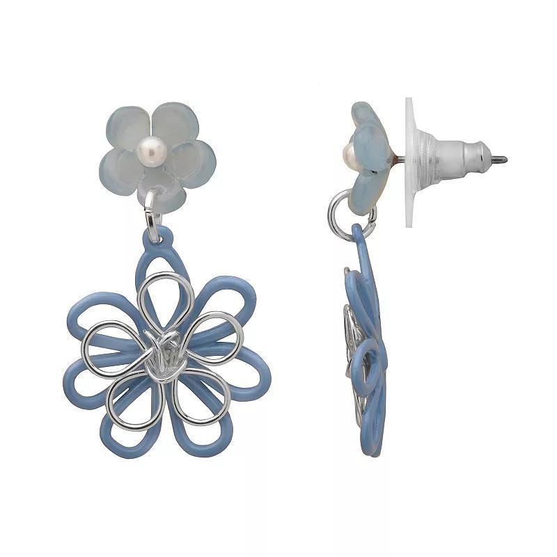 LC Lauren Conrad Simulated Pearl Wire Floral Double Drop Earrings, Womens, Blue Product Image