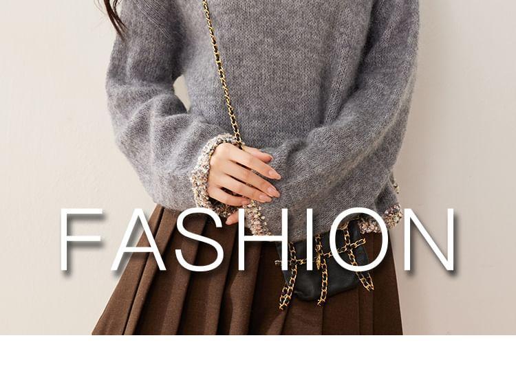 Round Neck Melange Contrast Trim Sweater Product Image