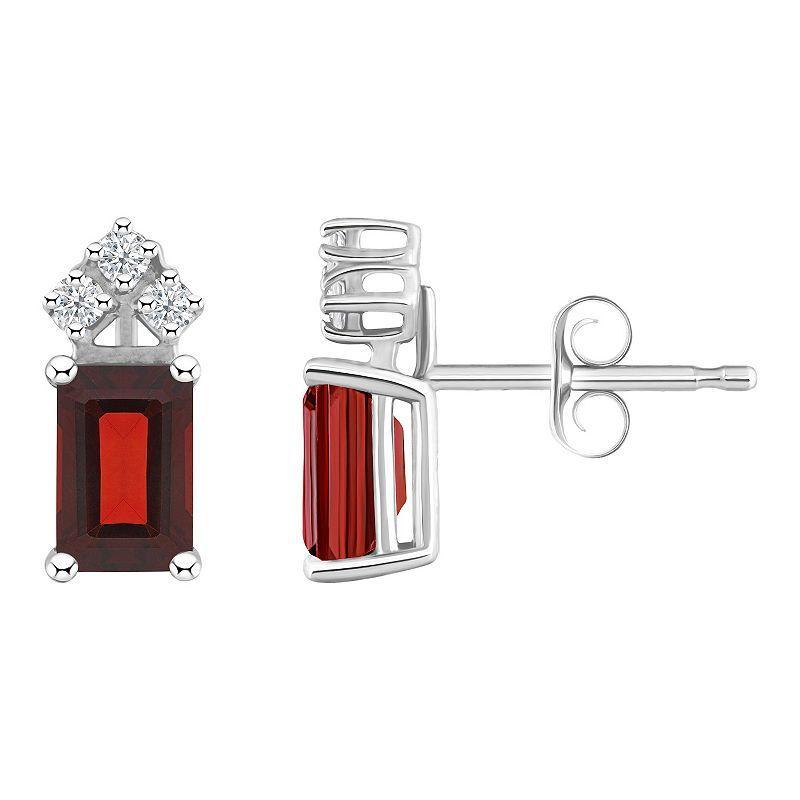 Belk & Co 14K Gold 6X4 Emerald Cut Ruby 1/8 Cttw Diamond Earrings Product Image