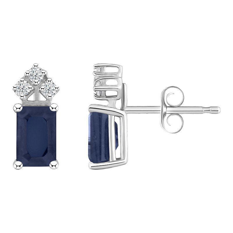 Celebration Gems 14k Gold Emerald Cut Tanzanite & 1/8 Carat T.W. Diamond Stud Earrings, Womens, 14k Whgold Product Image