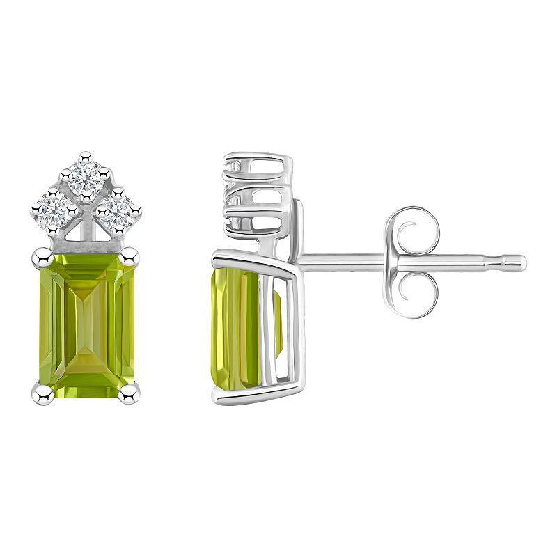 Celebration Gems 14k Gold Emerald Cut Peridot & 1/8 Carat T.W. Diamond Stud Earrings, Womens Product Image