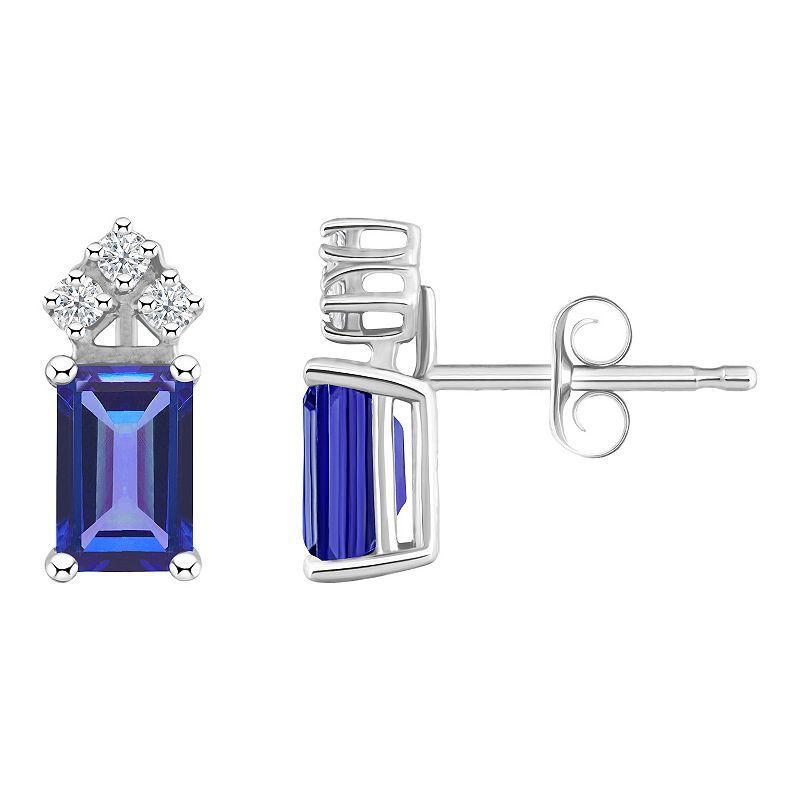 Celebration Gems 14k Gold Emerald Cut Tanzanite & 1/8 Carat T.W. Diamond Stud Earrings, Womens, 14k Whgold Product Image