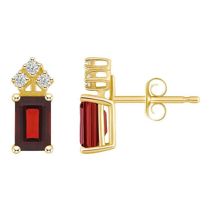 Belk & Co 14K Gold 6X4 Emerald Cut Ruby 1/8 Cttw Diamond Earrings Product Image