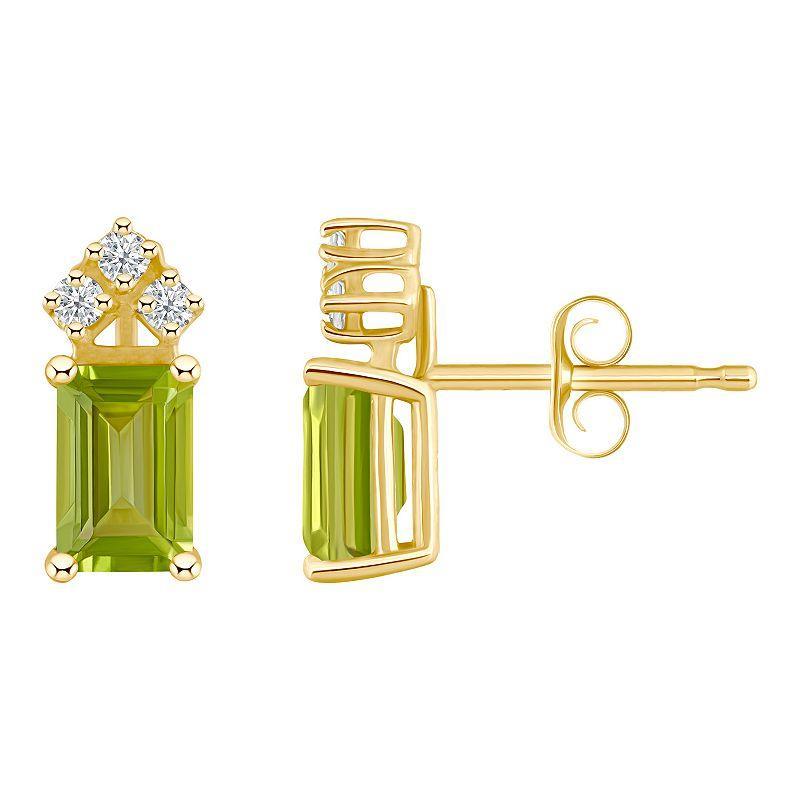 Celebration Gems 14k Gold Emerald Cut Peridot & 1/8 Carat T.W. Diamond Stud Earrings, Womens Product Image