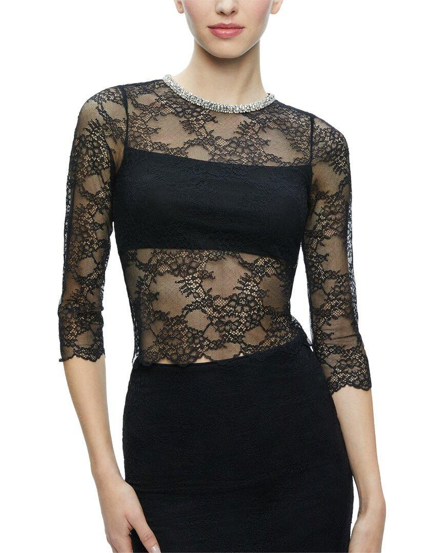 ALICE AND OLIVIA Vanita Embellished Lace Top In Black Product Image