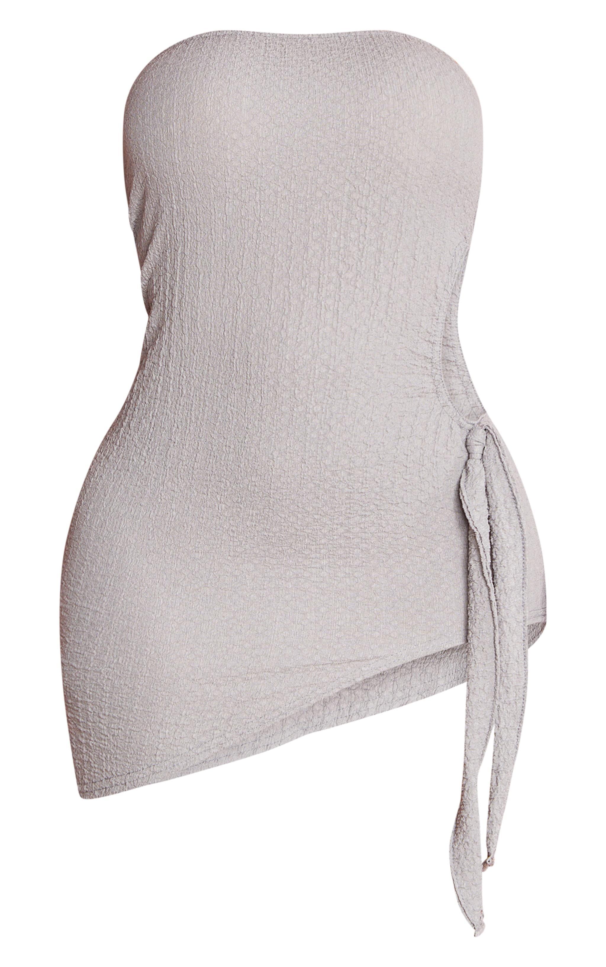 Shape Ash Grey Textured Tie Detail Bandeau Dress Product Image