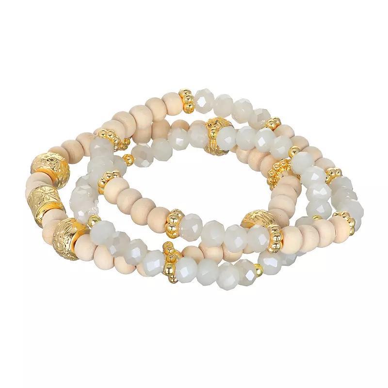 Emberly Gold Tone Stretch Bead Bracelets 3-piece Set, Womens, Gray Product Image