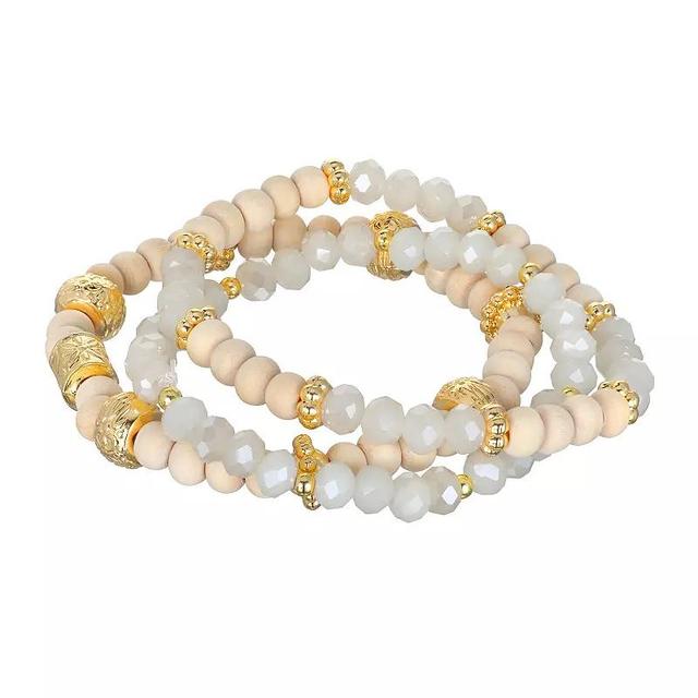 Emberly Gold Tone Stretch Bead Bracelets 3-piece Set, Womens Product Image