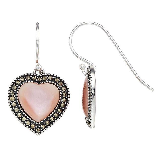 Tori Hill Marcasite & Pink Shell Heart Drop Earrings, Womens Product Image