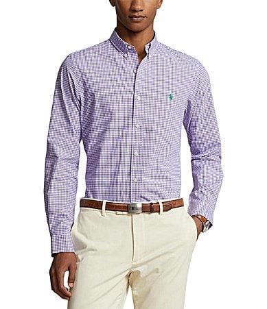 Polo Ralph Lauren Classic Fit Gingham Stretch Poplin Shirt (4656I Lavender/White) Men's Clothing Product Image