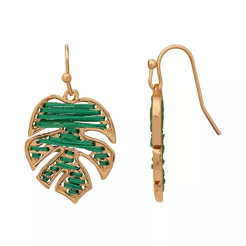 LC Lauren Conrad Gold Tone Threaded Palm Drop Earrings, Womens, Green Product Image