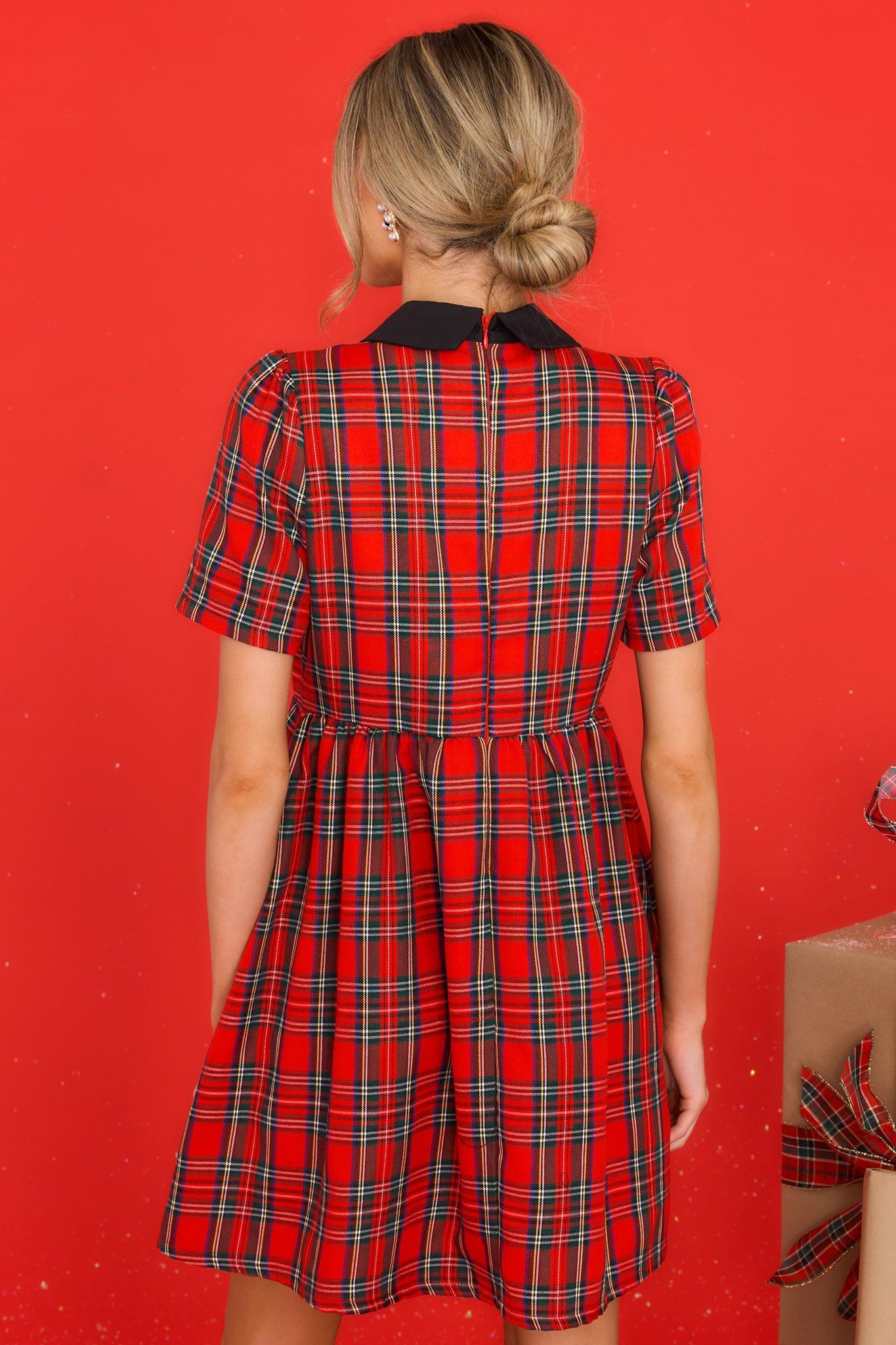 Aura Yuletide Cheer Red Multi Plaid Dress Product Image